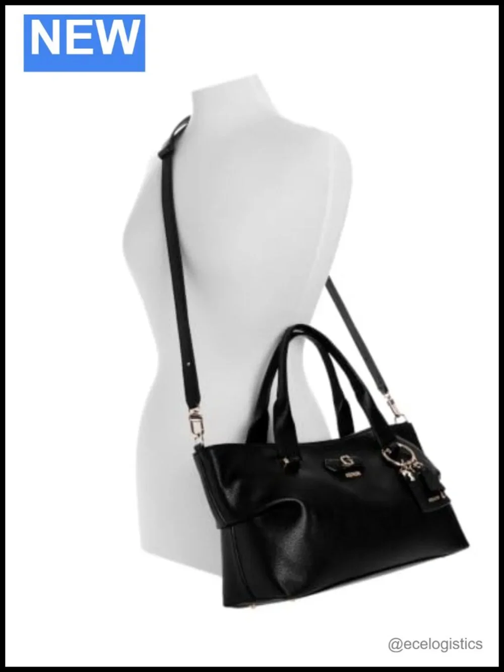 Eco Pebble PU Triple Compartment Satchel Purse with Crossbody Strap Gold
